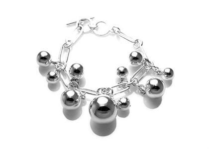 Silver Plated Womens Pearl Charm Chain Bracelet